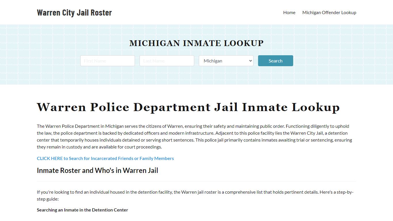 Warren Police Department & City Jail, MI Inmate Roster, Arrests, Mugshots