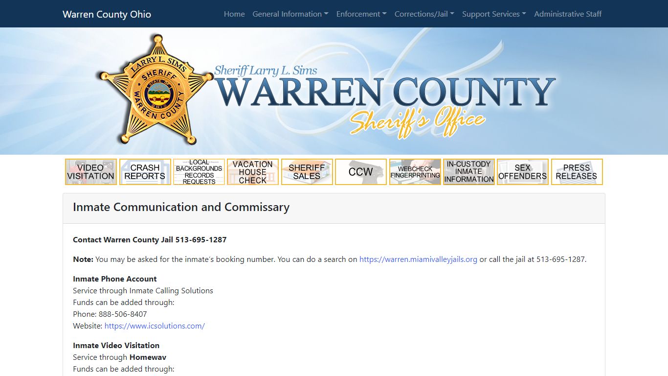 Inmate Communication and Commissary - Sheriff's Office